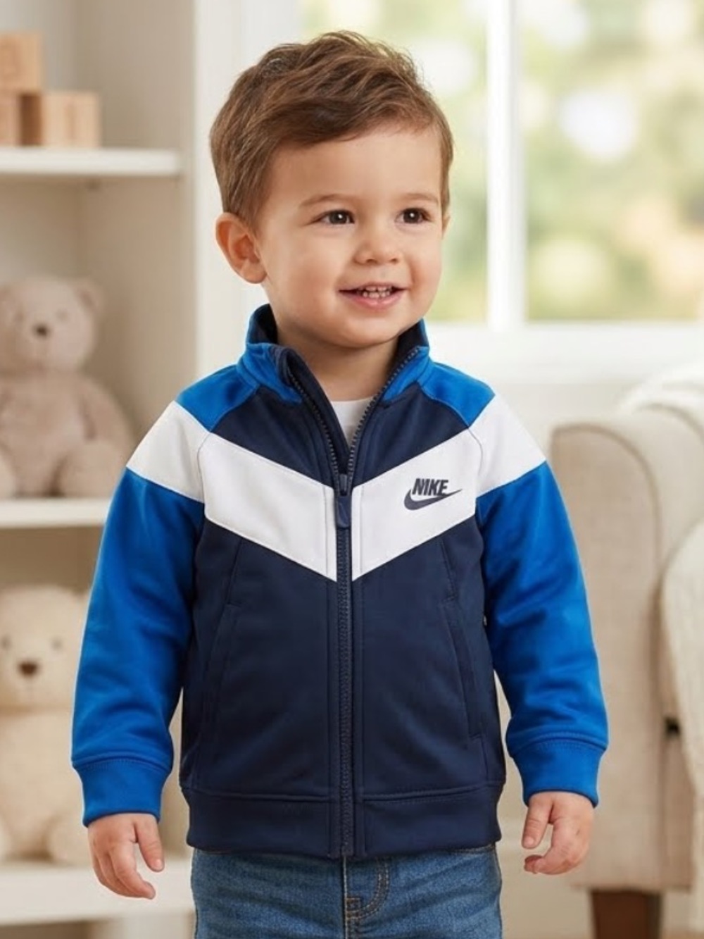 Nike Baby Boys Colorblock Zip Jacket - Navy, Blue, White - size 6-9m